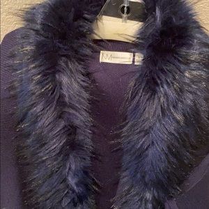 Neiman Marcus faux fur collar sweater tunic L